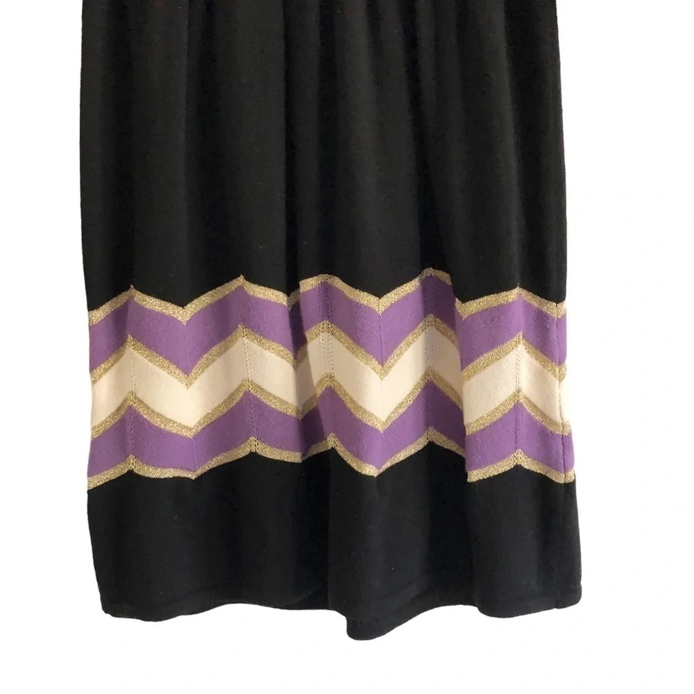 Milly Black Merino Wool Chevron Knit Sweater Dress Bell Sleeve Small